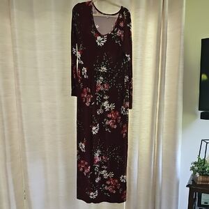 Chic Burgundy Floral Long Sleeve Dress